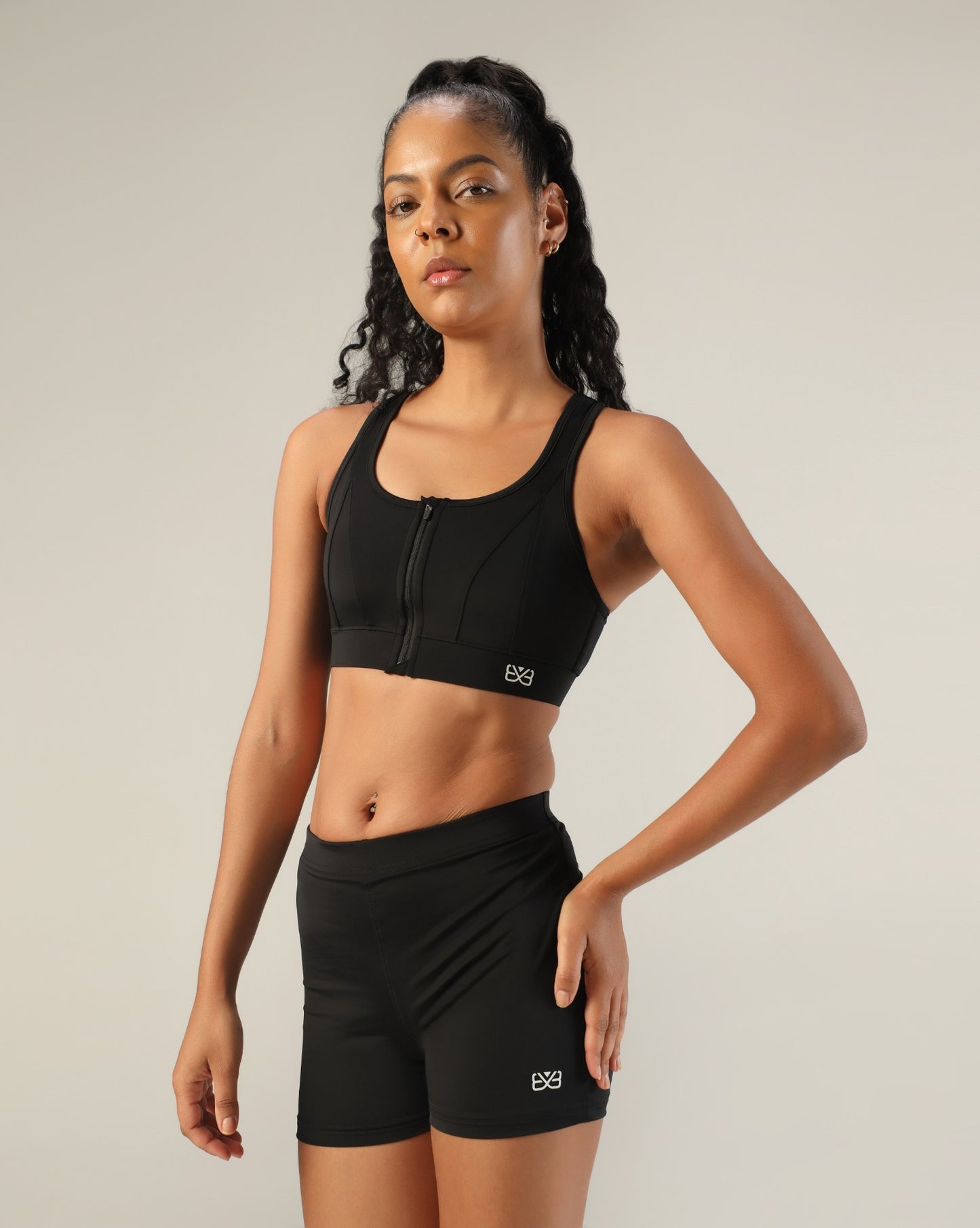 High Support Zipper Sports Bra - Black