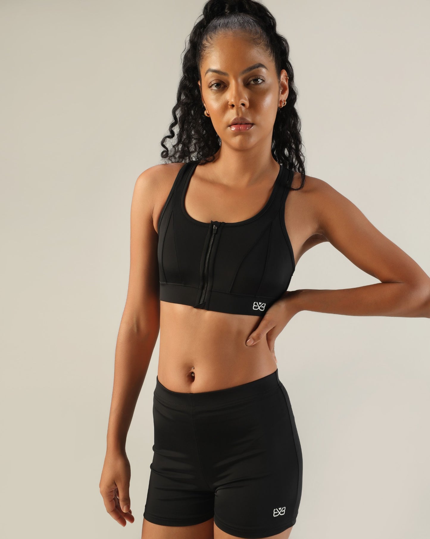 High Support Zipper Sports Bra - Black