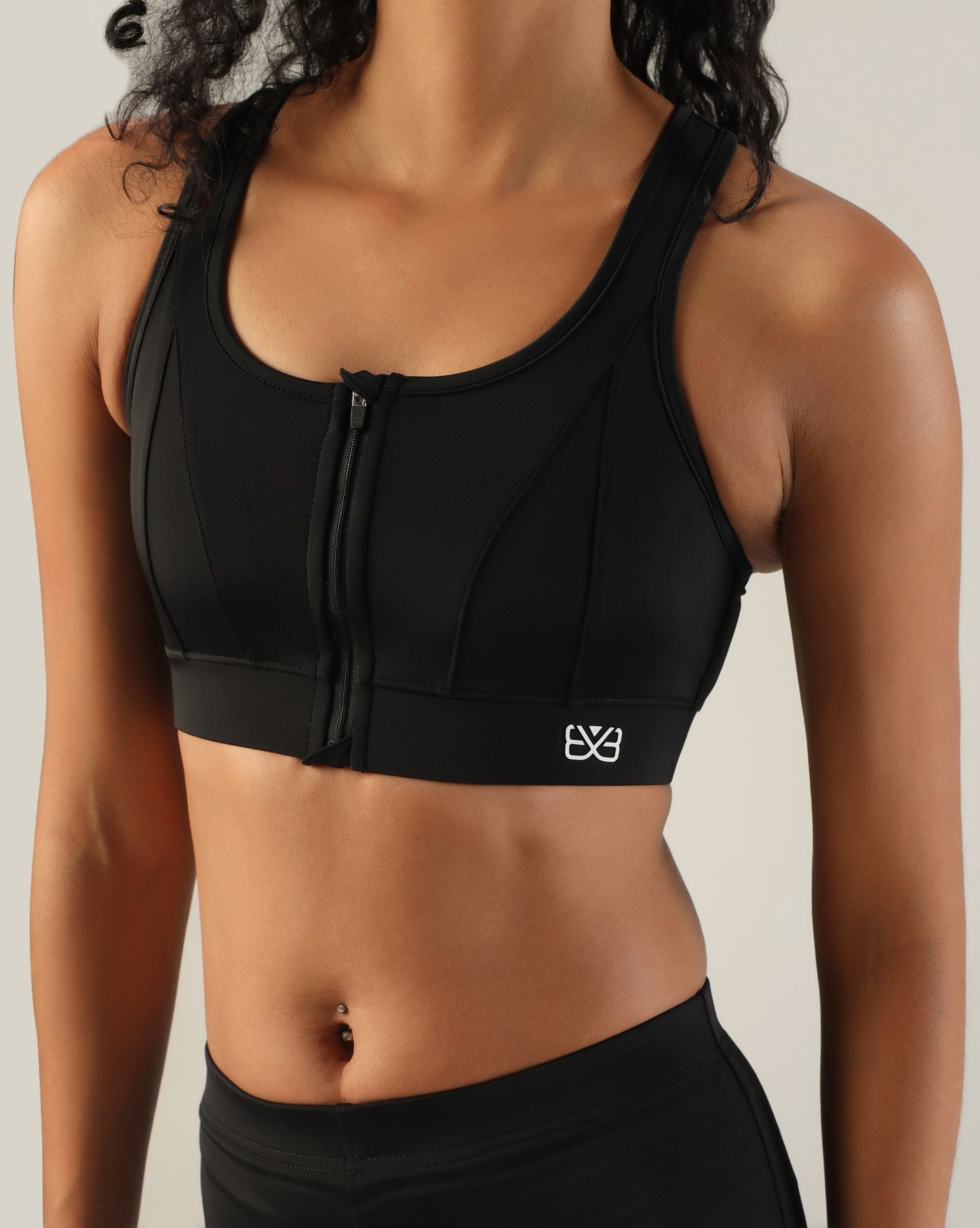 High Support Zipper Sports Bra - Black