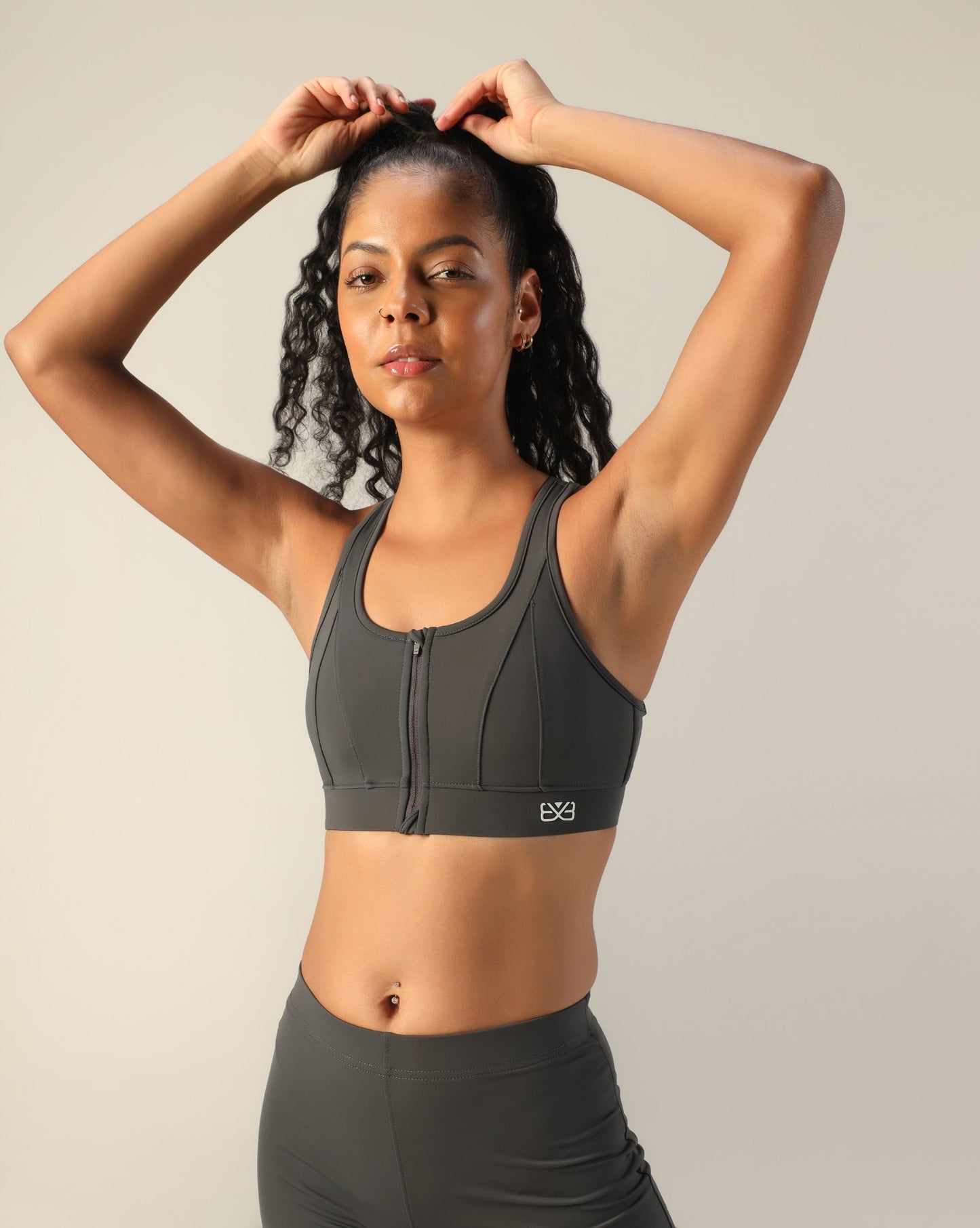 High Support Zipper Sports Bra - Dark grey