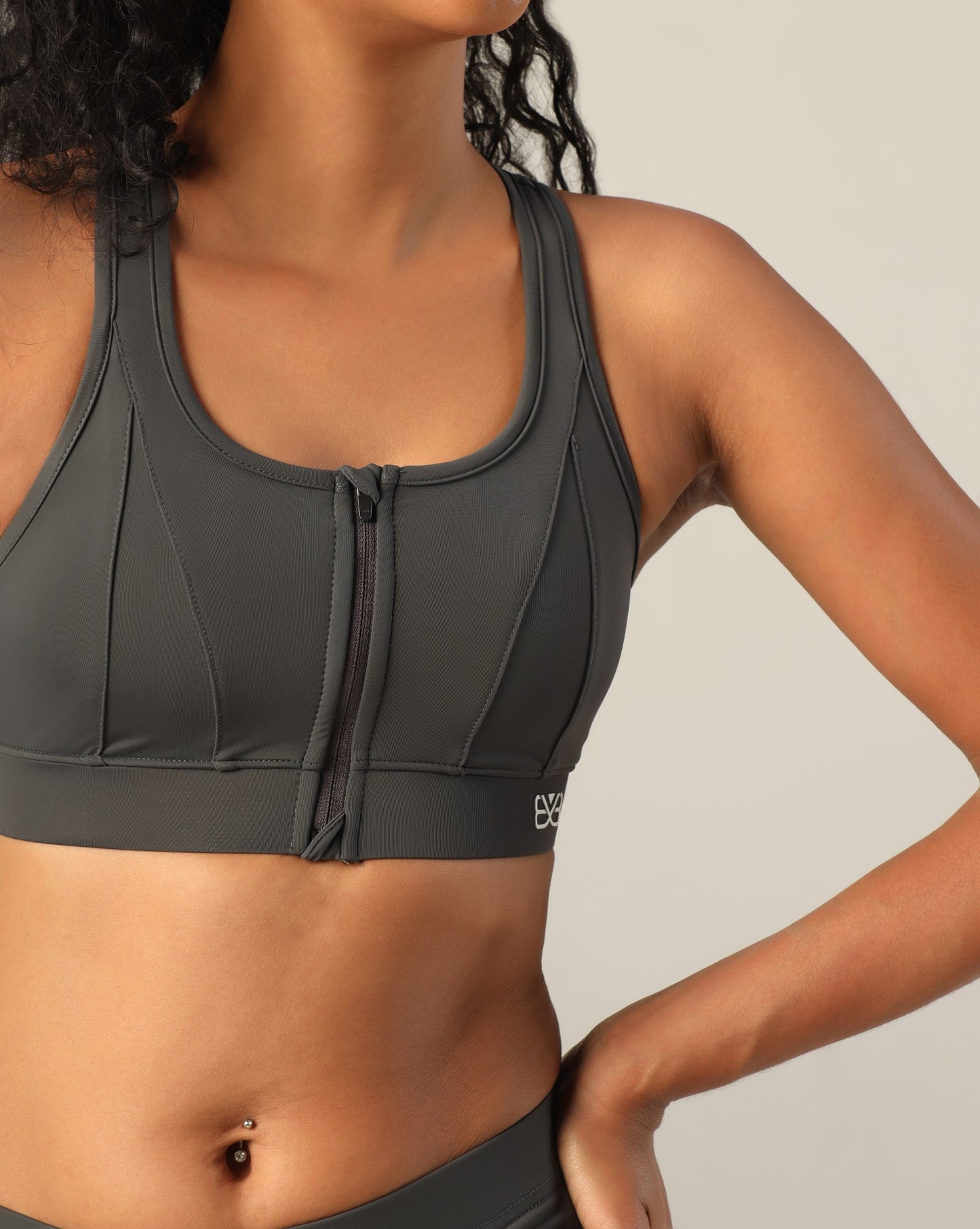 High Support Zipper Sports Bra - Dark grey