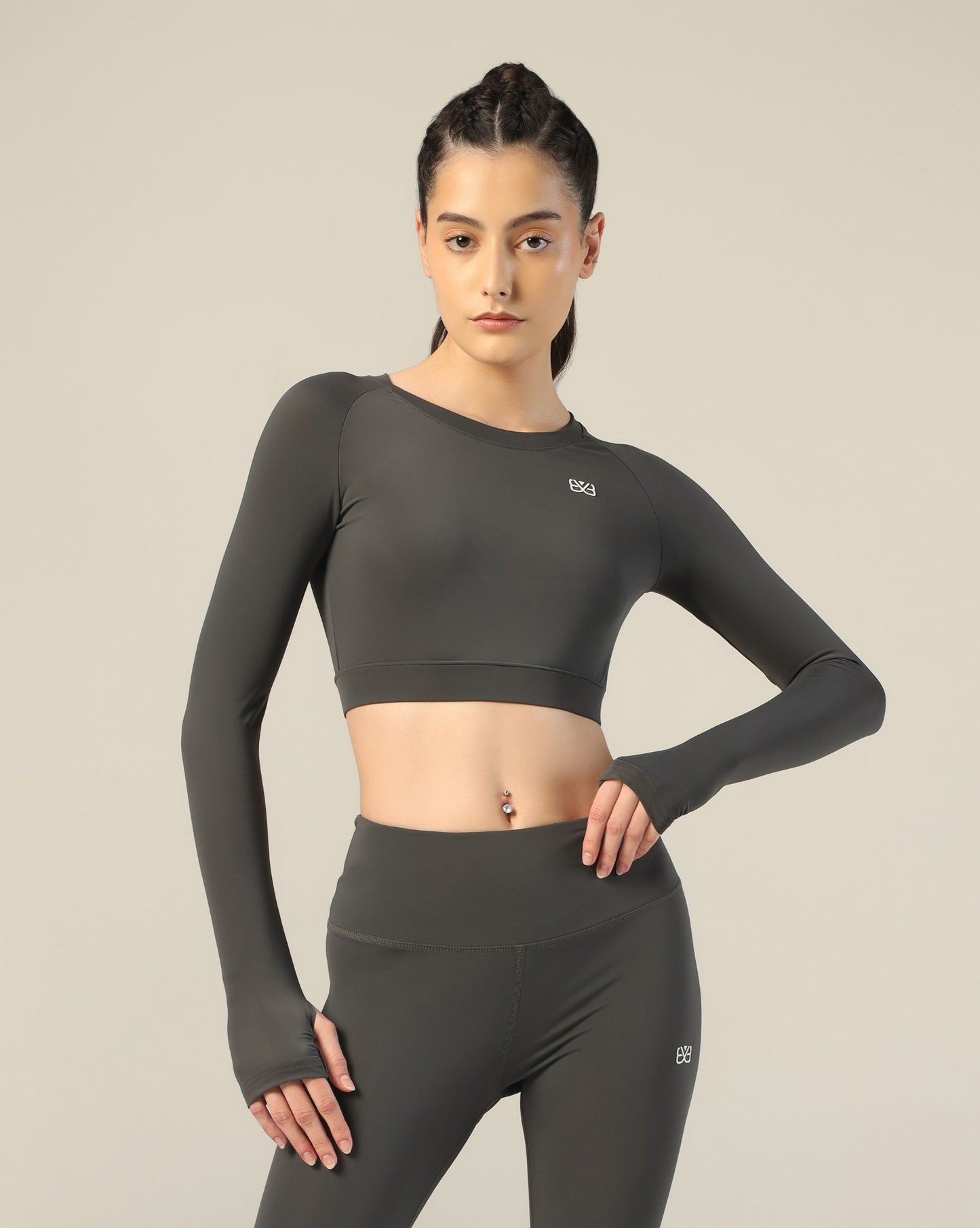 Go-To Long Sleeve Crop Top - Dark Grey