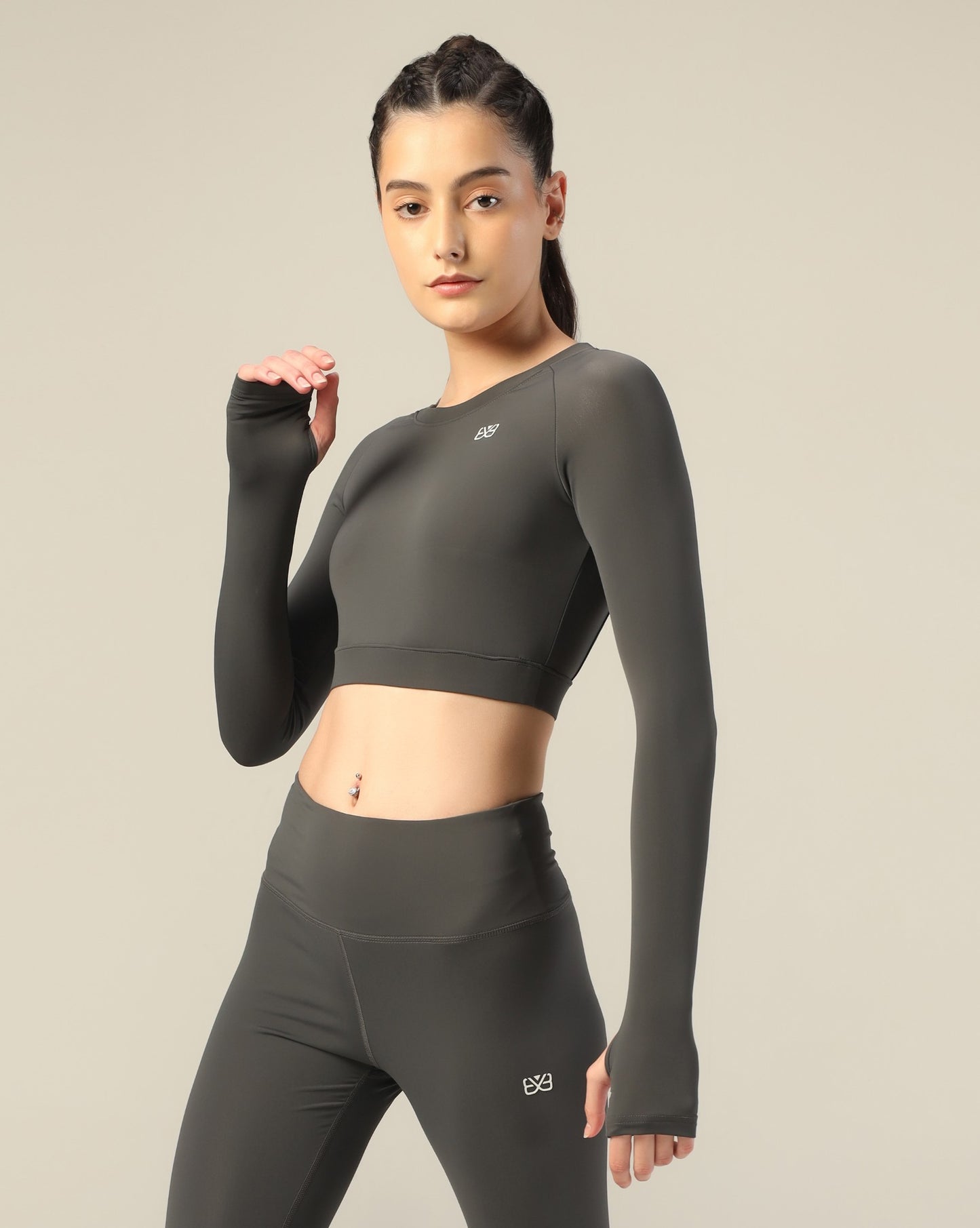 Go-To Long Sleeve Crop Top - Dark Grey