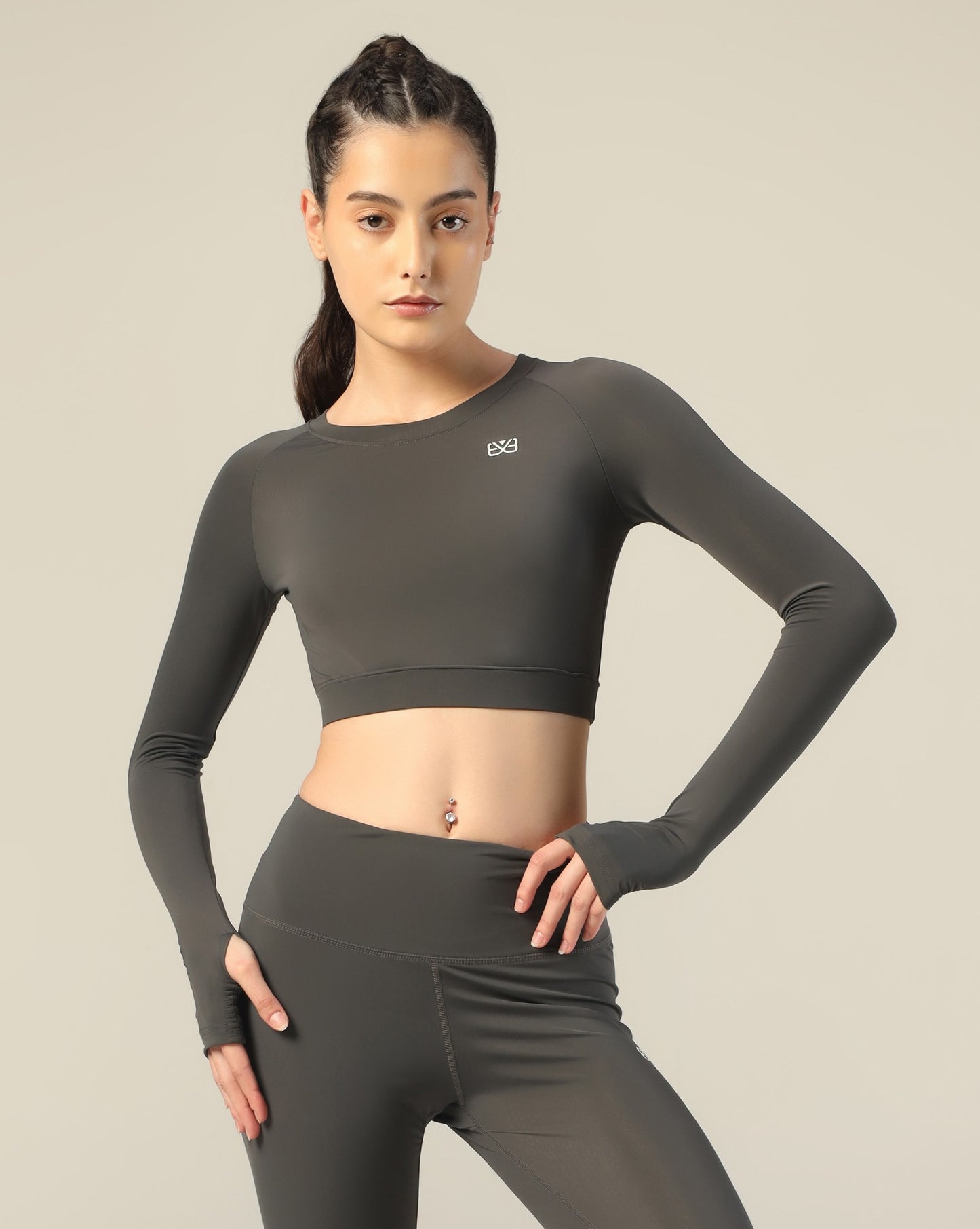 Go-To Long Sleeve Crop Top - Dark Grey