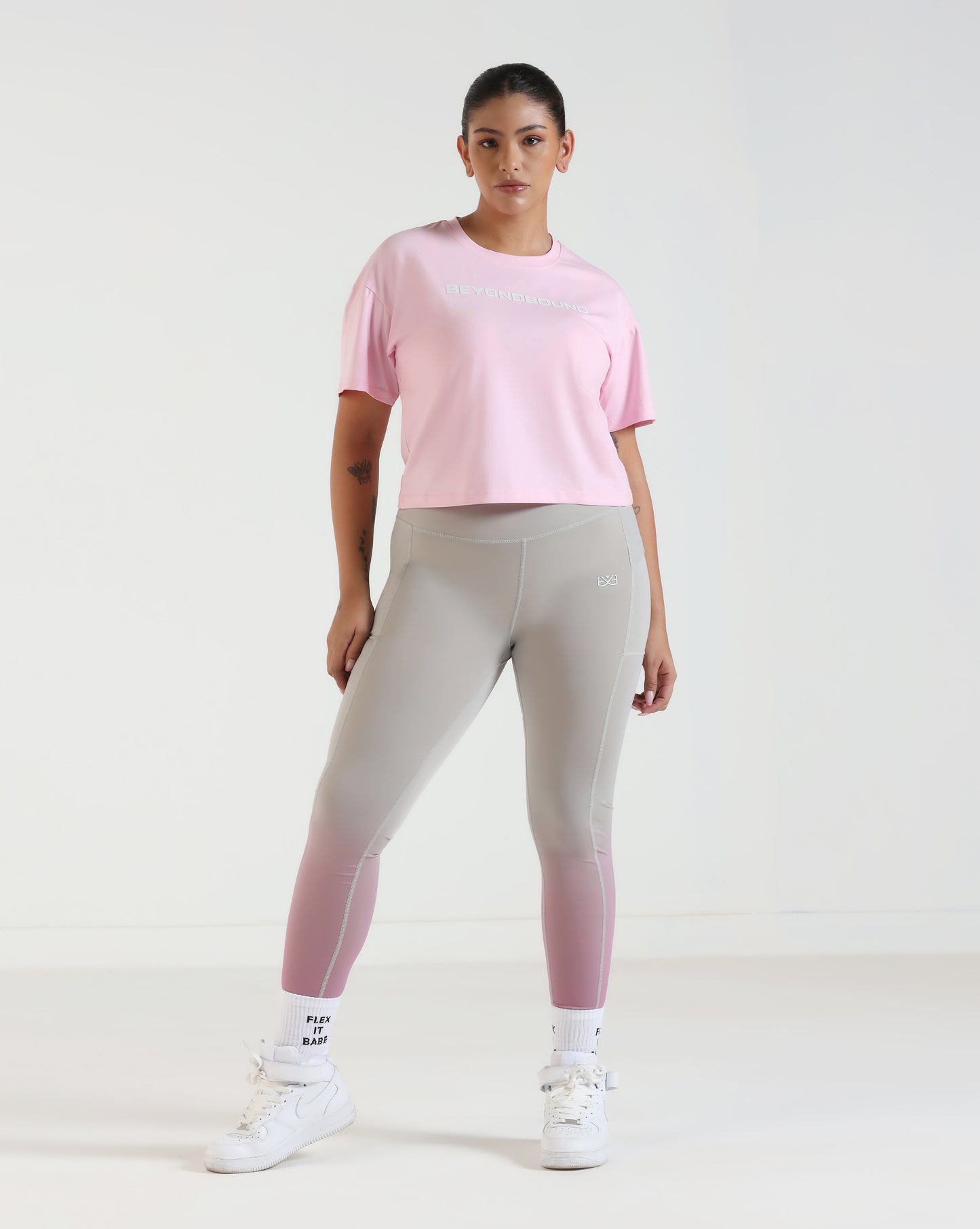 FadeFlow Leggings - Light Grey & Pink