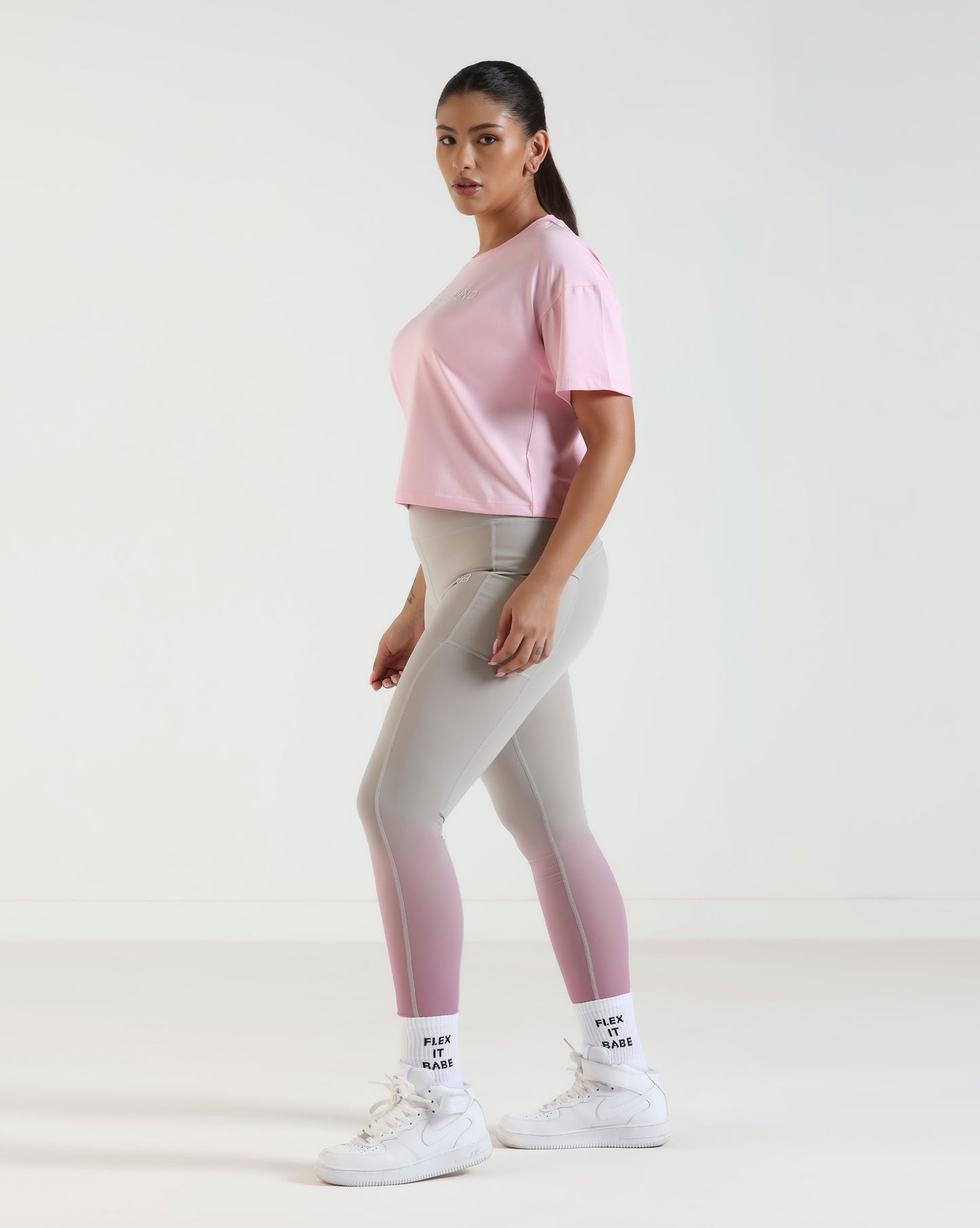 FadeFlow Leggings - Light Grey & Pink