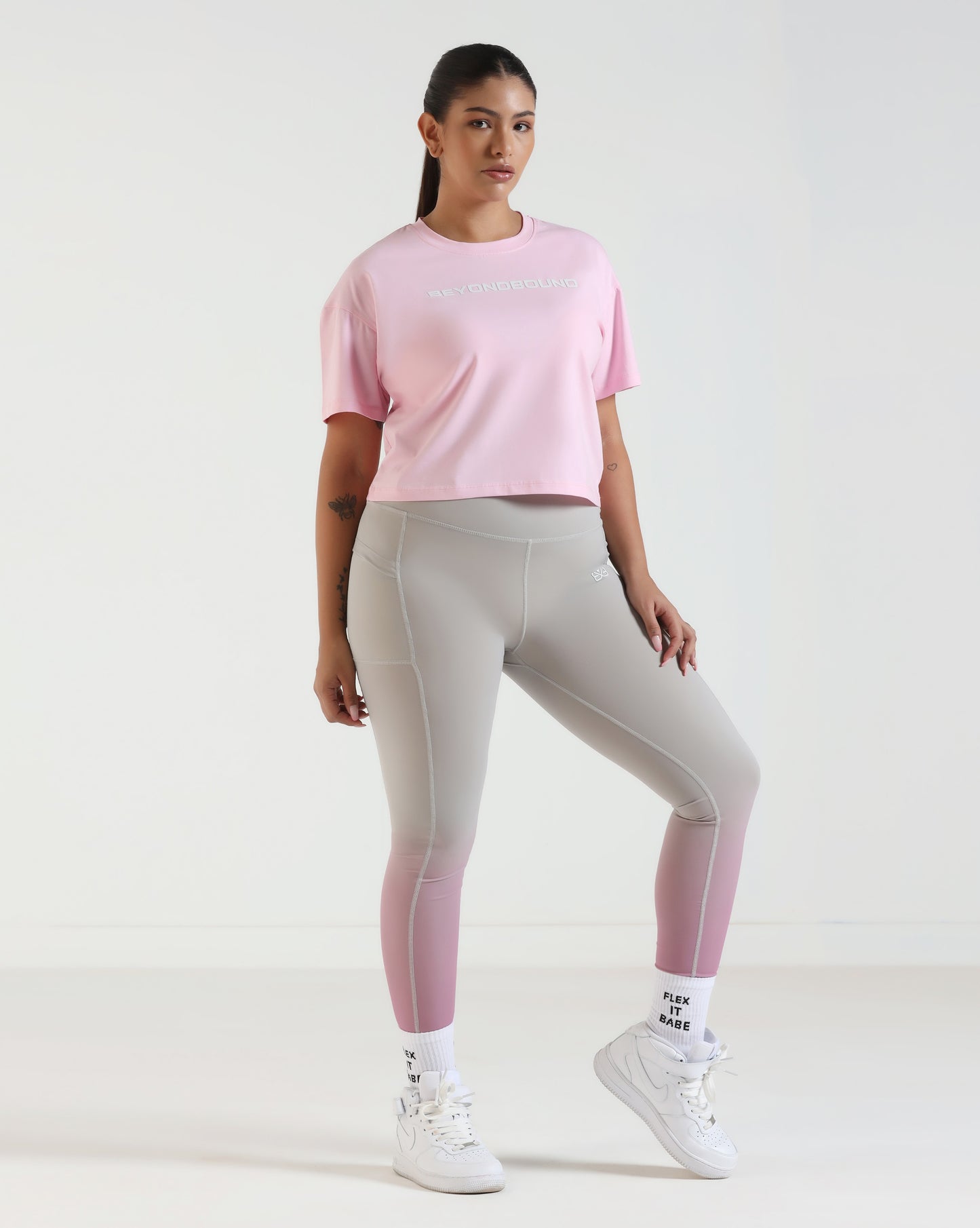 FadeFlow Leggings - Light Grey & Pink