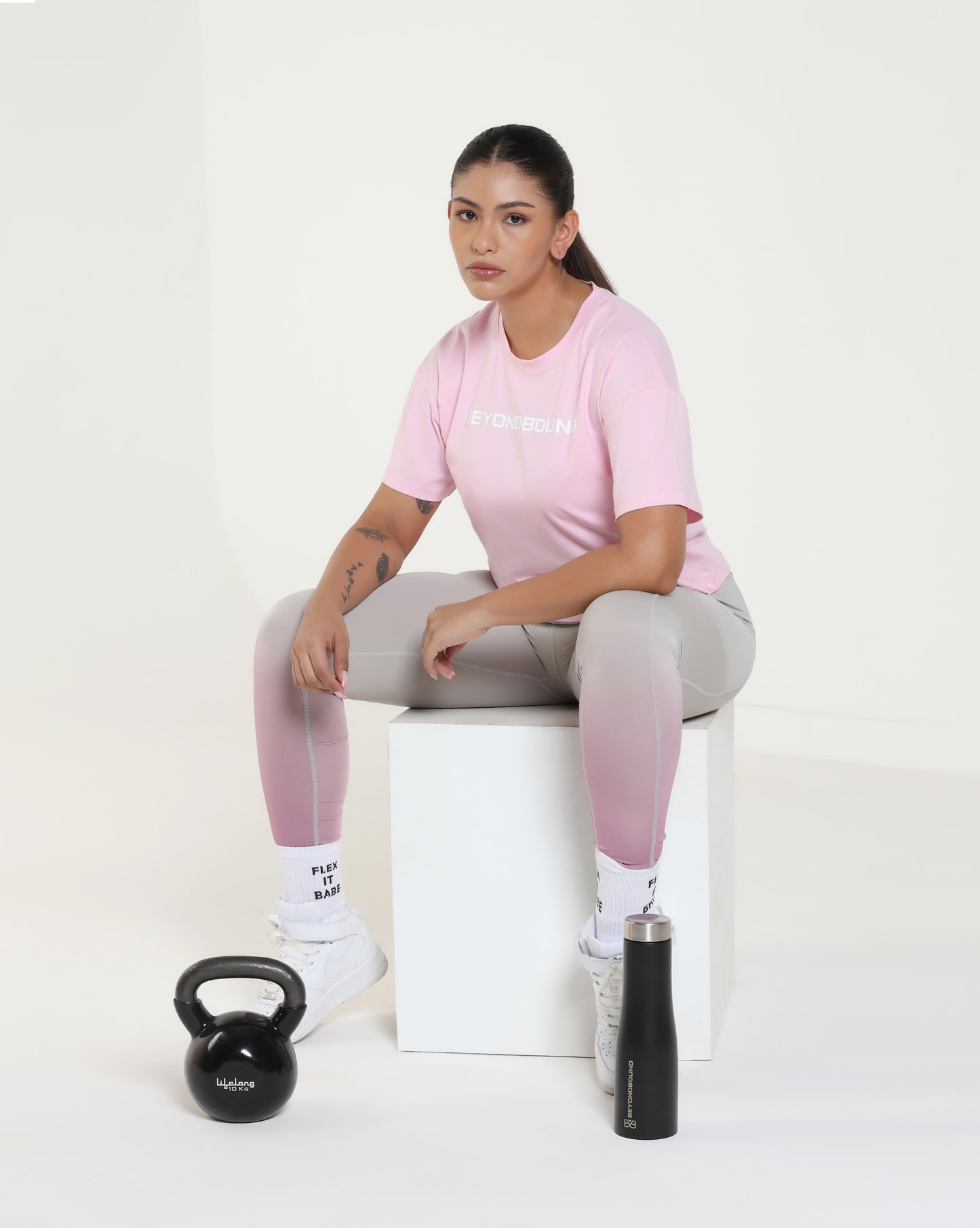 FadeFlow Leggings - Light Grey & Pink