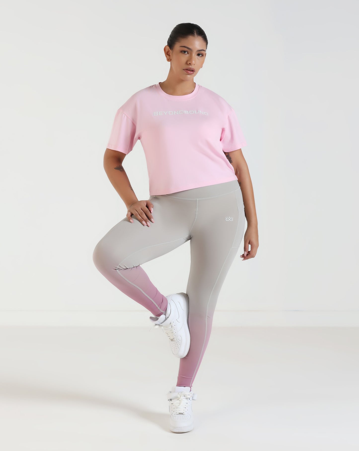 FadeFlow Leggings - Light Grey & Pink