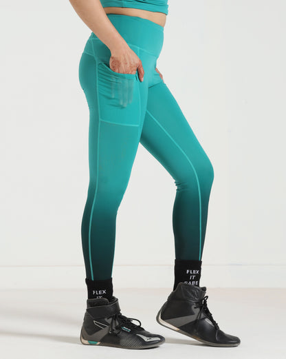 FadeFlow Leggings - Sea Green & Black