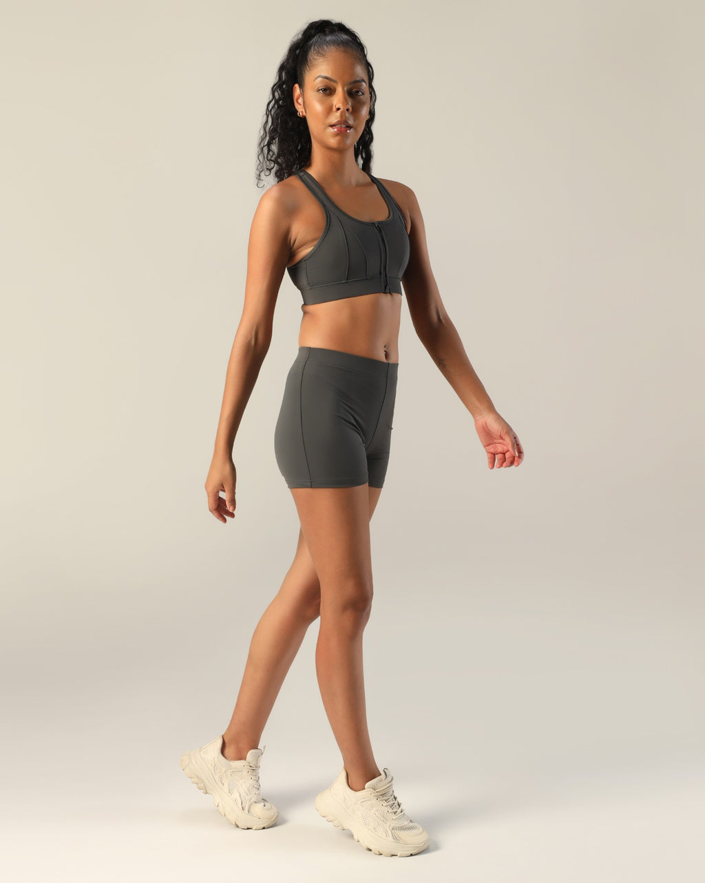 High Support Zipper Sports Bra -  Dark grey