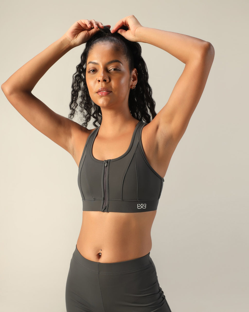 High Support Zipper Sports Bra -  Dark grey