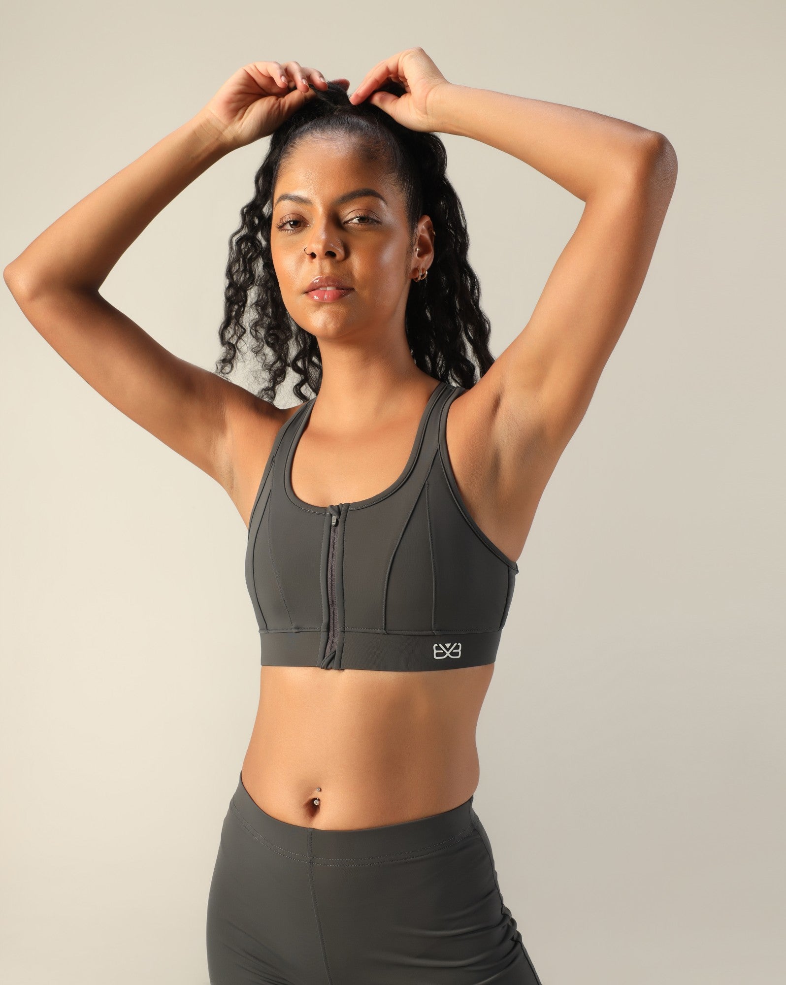 High Support Zipper Sports Bra -  Dark grey