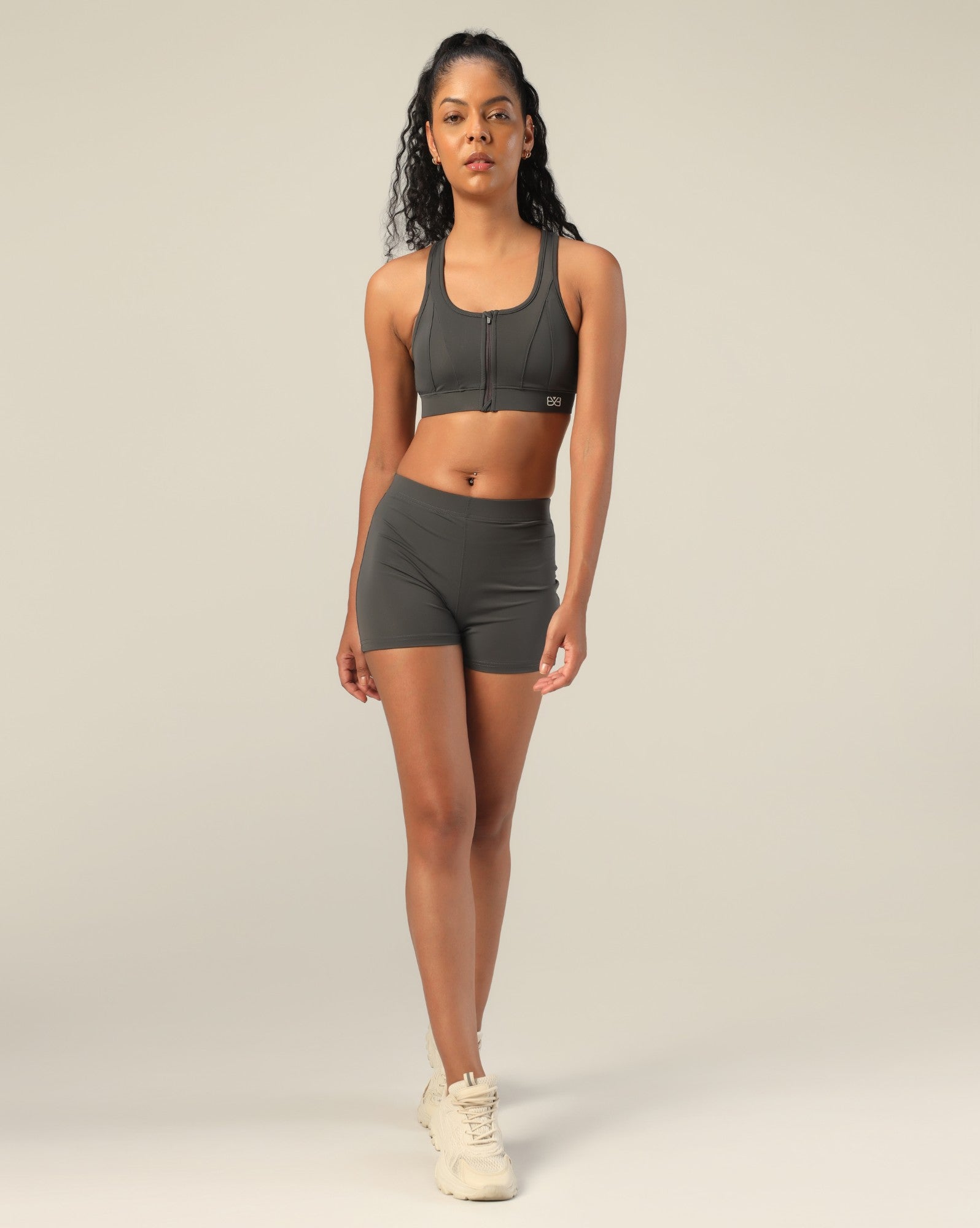 High Support Zipper Sports Bra -  Dark grey