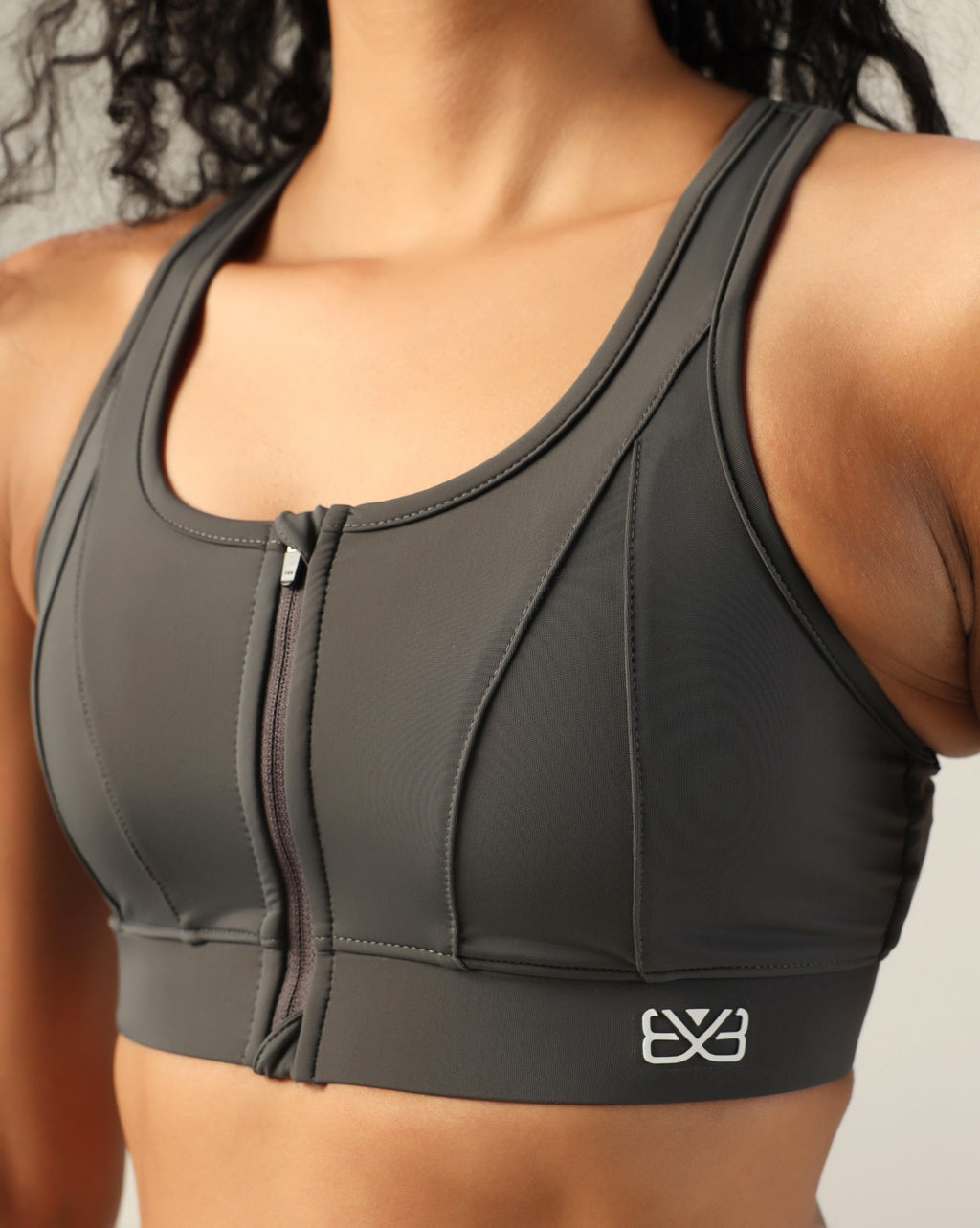 High Support Zipper Sports Bra -  Dark grey