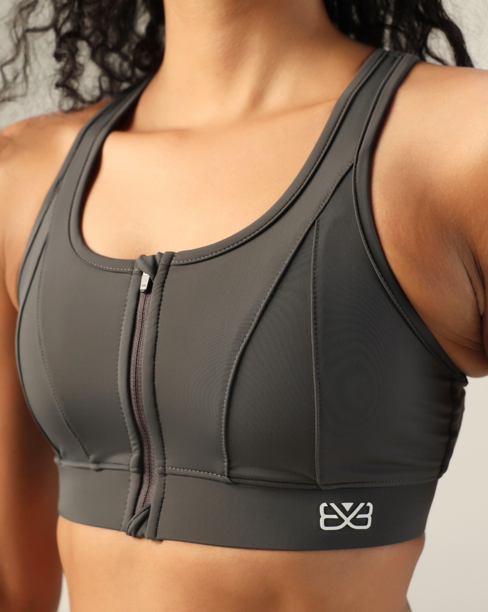 High Support Zipper Sports Bra -  Dark grey