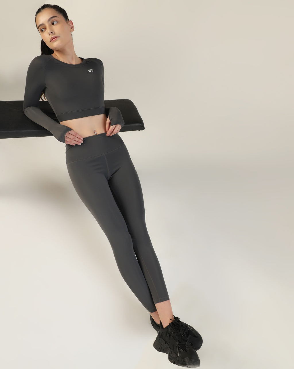 Go-To Long Sleeve Crop Top - Dark Grey