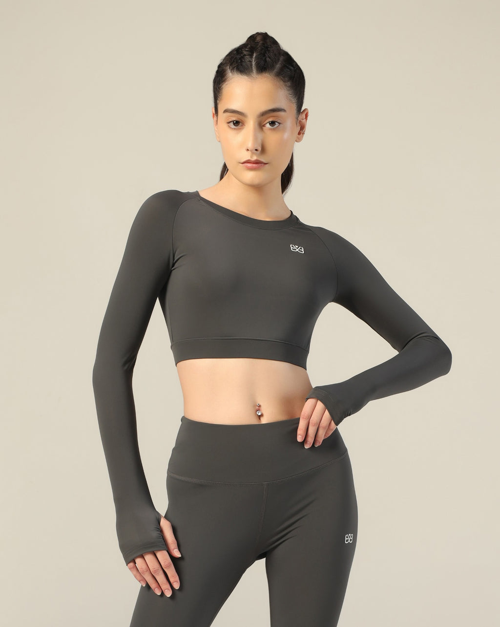 Go-To Long Sleeve Crop Top - Dark Grey