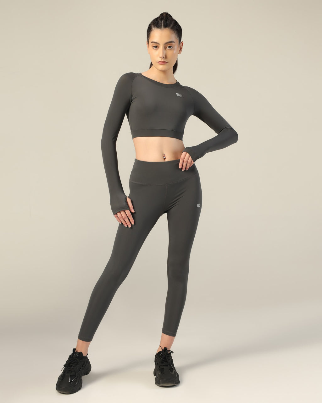 Go-To Long Sleeve Crop Top - Dark Grey