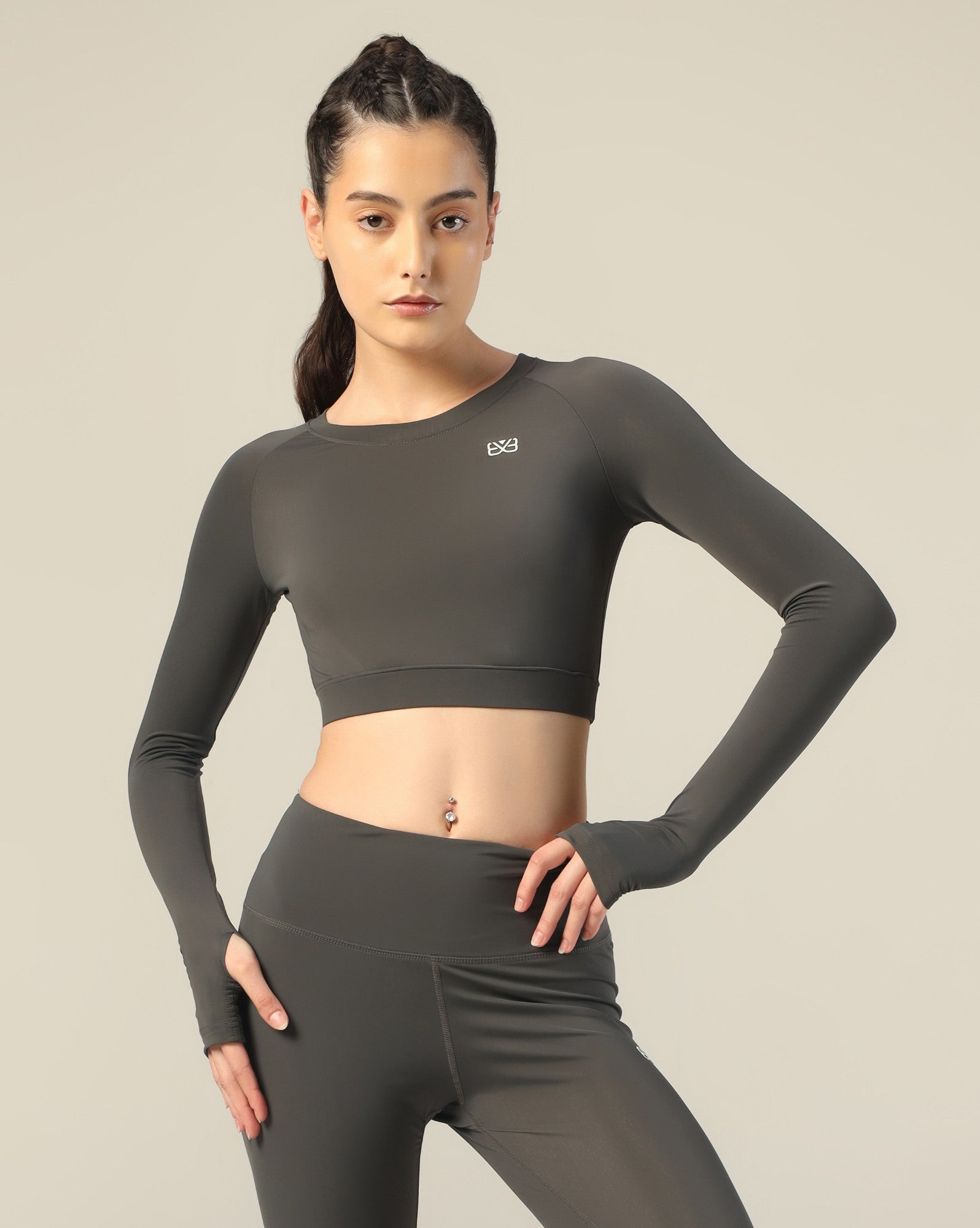 Go-To Long Sleeve Crop Top - Dark Grey